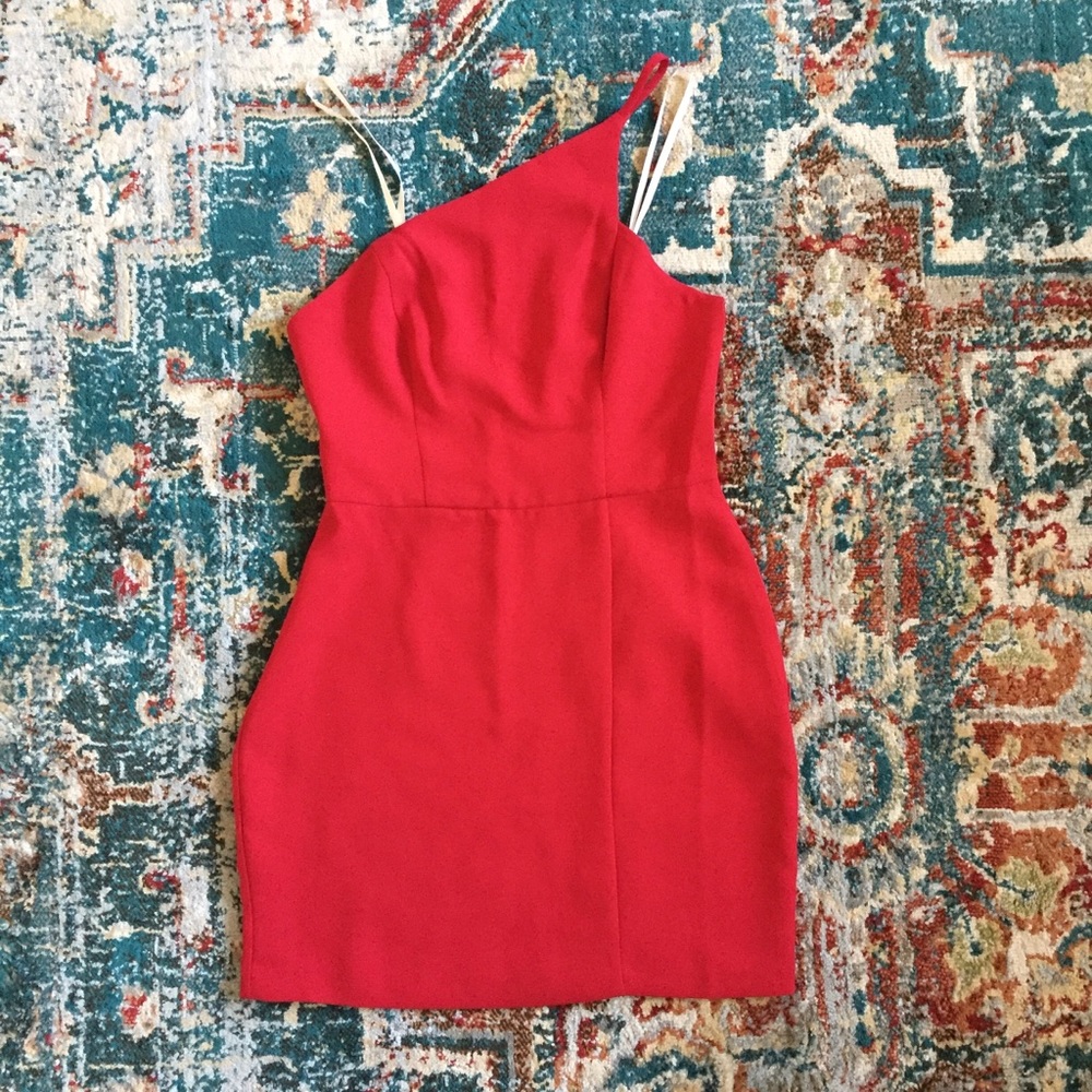 BCBG Cocktail One Shoulder Dress Ruby Red 2